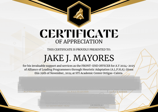 ALPHA STI Programming Organization Certificate